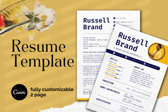 Blue & Yellow Modern Resume Canva Template