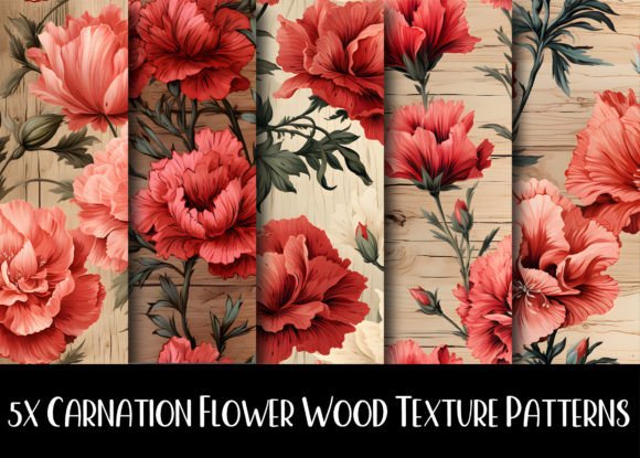 Carnation Flowers Wood Texture Pattern: Blending Rustic Charm with Floral Elegance
