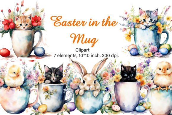 Watercolor Easter Egg & Animals PNG Assets
